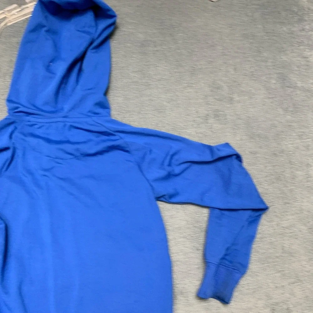 Nike Dri-Fit Full Zip Hoodie Girls 3T Blue Pink Swoosh Raglan Sleeve Activewear